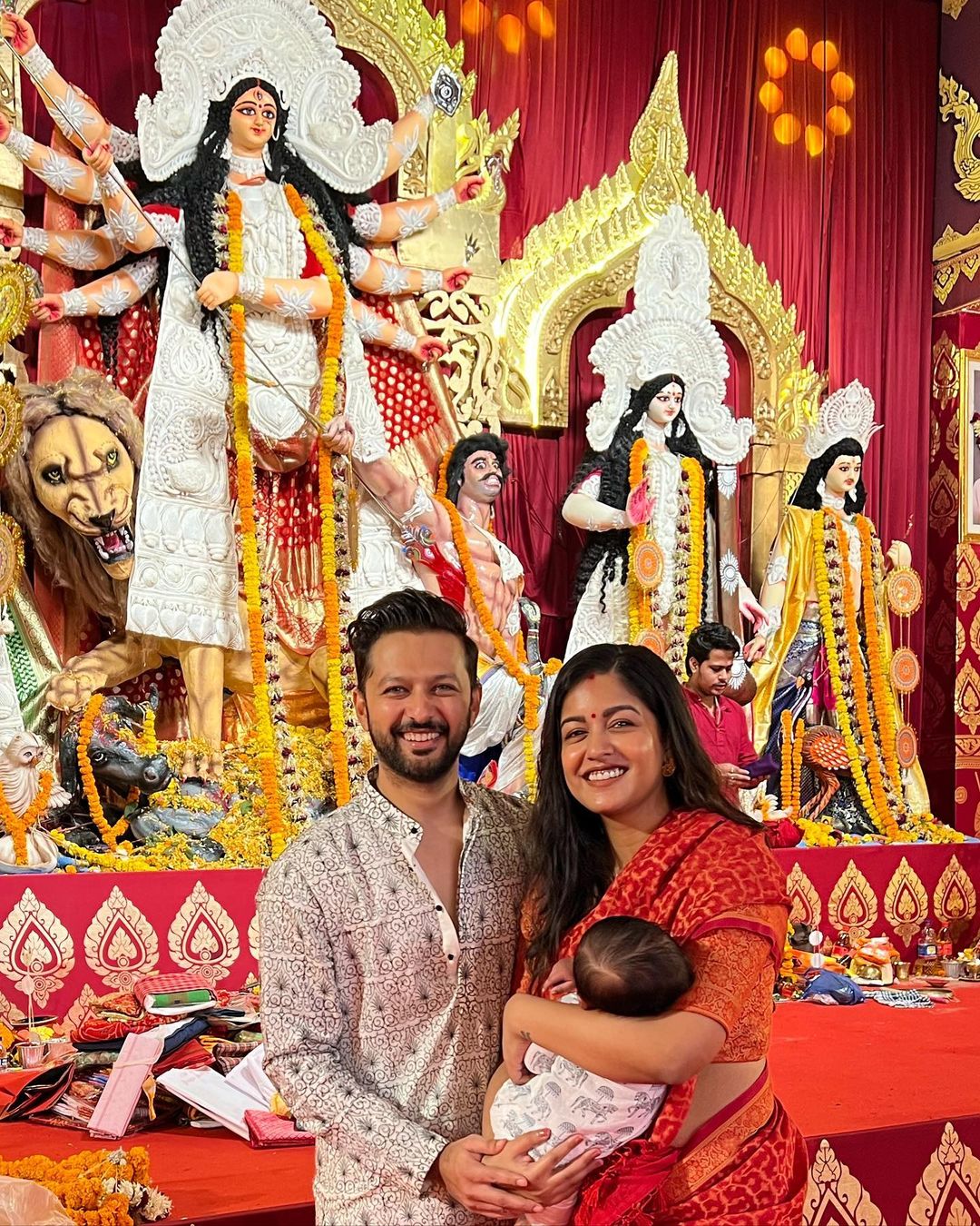 Celebrities Ishita Dutta And Vatsal Sheth Celebrated Durga Pooja First Time With Their Son Vaayu. They Shared Adorable Pictures Of The Celebration On Instagram. 