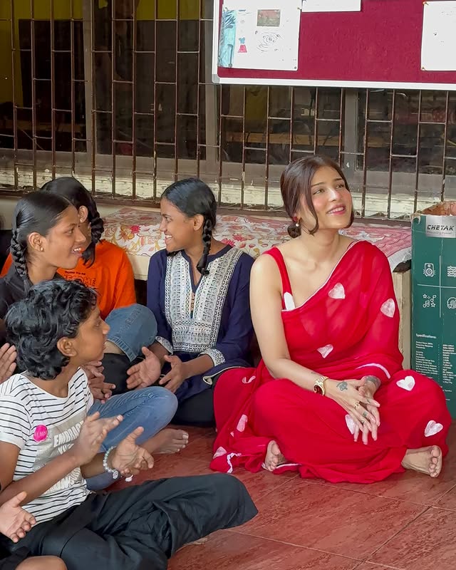 Bigg Boss 18 fame Edin Rose Celebrates Valentine’s Day with Underprivileged Girls at an NGO, Wins Hearts in a Red Saree